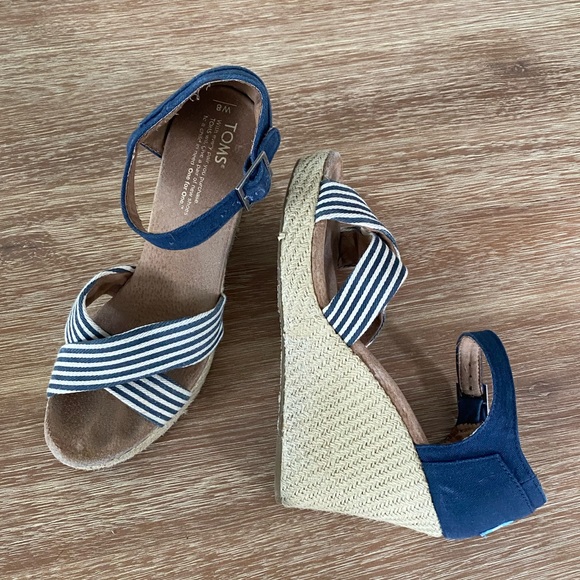 Toms Shoes - Toms Women’s Wedge Espadrille Strappy Sandals University Navy Size 8